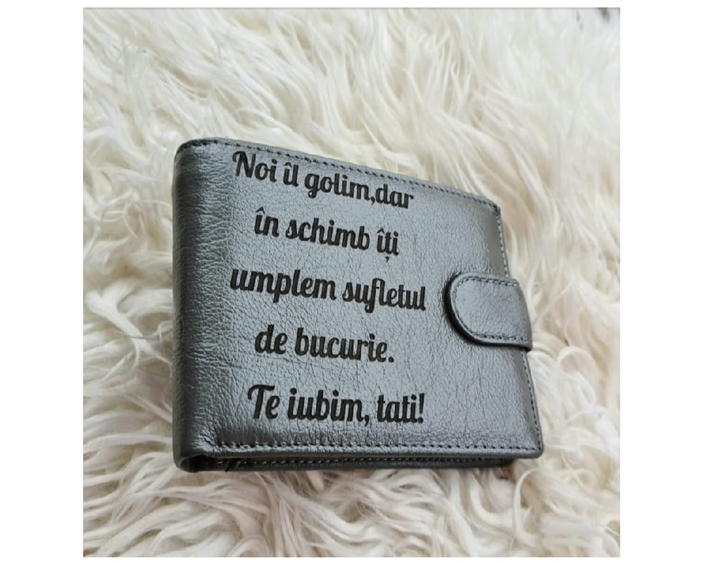 Portofel gravat personalizat cu textul dori